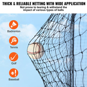 Durable black netting for sports, featuring thick material, ideal for baseball, tennis, golf, and badminton protection.