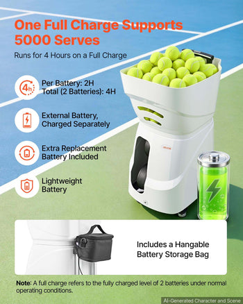 Tennis Ball Machine,4H Runtimeand110 Ball Capacity Auto Ball Launcher, for Beginners and Pro Practice Training, with App Remote Control, Spin Control, 21 Training Modes, and Speeds up to 75MPH
