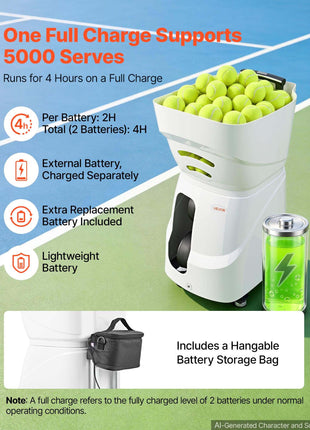 Tennis Ball Machine,4H Runtimeand110 Ball Capacity Auto Ball Launcher, for Beginners and Pro Practice Training, with App Remote Control, Spin Control, 2 Training Modes, and Speeds up to 75MPH