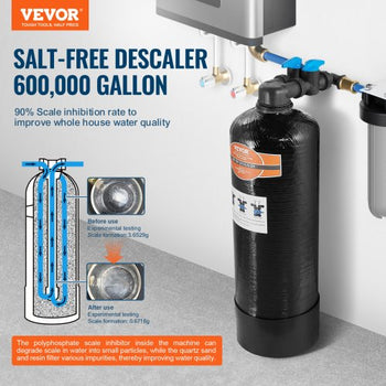 Whole House Salt Free Descaler, Water Filter for City Water, 600,000 Gallon Whole House Water Descaler for All Kinds of Plumbing Pipes, 1" NPT & 3/4" NPT, for 2-3 Person Family