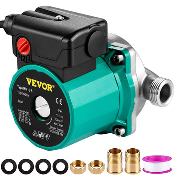 Hot Water Recirculating Pump, 93W, 110V Water Circulator Pump, Circulation Pump, 3/4″ G Thread to 1/2″ NPT Brass Adapter, Stainless Steel Head, 3 Speed Control for Electric Water Heater System