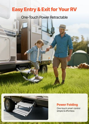 RV Steps, 2-Step, 440 lbs Load Capacity, Electric Retractable RV Stairs, Telescopic Folding Aluminum Alloy Camper Steps, Steel Frame Non-Slip Entry Stair for Camper Van Motorhome Travel Trailer