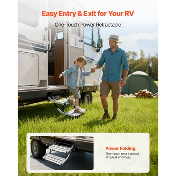 RV Steps, 2-Step, 440 lbs Load Capacity, Electric Retractable RV Stairs, Telescopic Folding Aluminum Alloy Camper Steps, Steel Frame Non-Slip Entry Stair for Camper Van Motorhome Travel Trailer