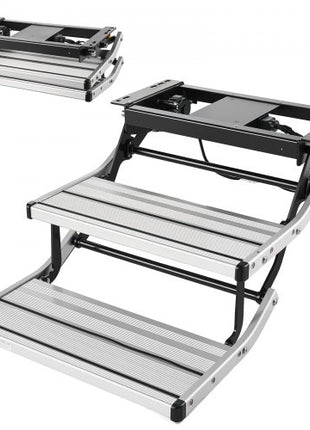 RV Steps, 2-Step, 440 lbs Load Capacity, Electric Retractable RV Stairs, Telescopic Folding Aluminum Alloy Camper Steps, Steel Frame Non-Slip Entry Stair for Camper Van Motorhome Travel Trailer