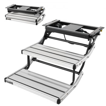 RV Steps, 2-Step, 440 lbs Load Capacity, Electric Retractable RV Stairs, Telescopic Folding Aluminum Alloy Camper Steps, Steel Frame Non-Slip Entry Stair for Camper Van Motorhome Travel Trailer