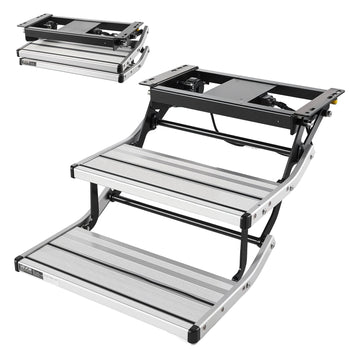 RV Steps, 2-Step, 440 lbs Load Capacity, Electric Retractable RV Stairs, Telescopic Folding Aluminum Alloy Camper Steps, Steel Frame Non-Slip Entry Stair for Camper Van Motorhome Travel Trailer