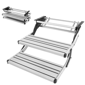 RV Steps, 2-Step, 440 lbs Load Capacity, Manual Retractable RV Stairs, Telescopic Folding Aluminum Alloy Camper Steps, Steel Frame Non-Slip Entry Stairs for Camper Van Motorhome Travel Trailer