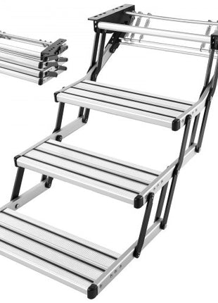 RV Steps, 3-Step, 440 lbs Load Capacity, Manual Retractable RV Stairs, Telescopic Folding Aluminum Alloy Camper Steps, Steel Frame Non-Slip Entry Stairs for Camper Van Motorhome Travel Trailer