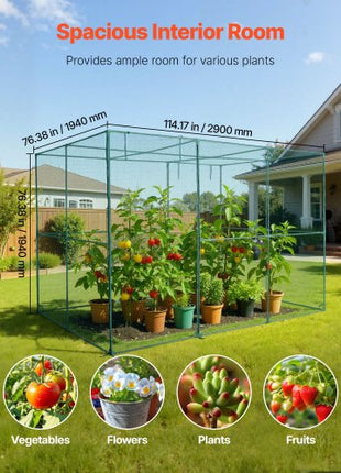 Crop Cage, 9.5 x 6.36 x 6.36 ft Plant Protection Tent with Zippered Door, Wind-Resistant Tall Crop Cage, Easy to Install, Outdoor Raised Bed Cover, Tomato Plant Netting for Garden Patio Lawn