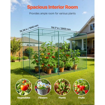 Crop Cage, 9.5 x 6.36 x 6.36 ft Plant Protection Tent with Zippered Door, Wind-Resistant Tall Crop Cage, Easy to Install, Outdoor Raised Bed Cover, Tomato Plant Netting for Garden Patio Lawn