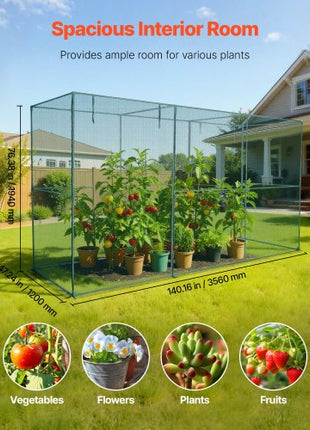 Crop Cage, 11.6 x 3.9 x 6.3 ft Plant Protection Tent with Zippered Door, Wind-Resistant Tall Crop Cage, Easy to Install, Outdoor Raised Bed Cover, Tomato Plant Netting for Garden Patio Lawn