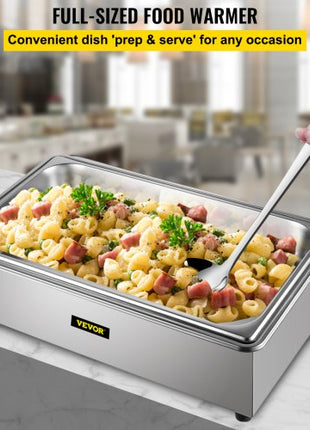 Commercial Food Warmer, Full-Size 1 Pot Steam Table with Lid, 9.5 Quart Electric Soup Warmers, Grade Stainless Steel Bain Marie Buffet Equipment, Fits 21 x 13.2 Pan, 400W, for Restaurant, Sliver