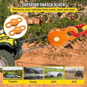 Snatch Block, 11T/25,000 LBS Working Load Limit, Heavy Duty Winch Pulley for 0.55\"/14 mm Synthetic Rope or Soft Shackles, Off-Road Recovery Accessories for Tractor, Truck, ATV & UTV, 2 Packs