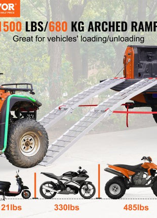 Aluminum Ramps, 1500 lbs Folding Loading Ramps for Pickup Trucks Bed, Trailers Ramp with Load Straps for Dirt Bike, UTV, ATV, Trucks, Lawn Mowers, Snowblower, Cargo Trailer, 89"L x 12"W, 2 Pcs