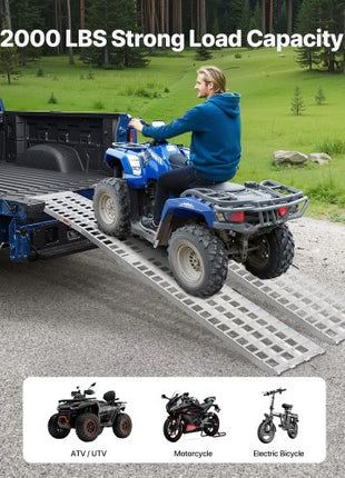 Aluminum Ramps, 2000 lbs, 2Pcs Heavy-duty Ramps with Wider Ramp Surface, Universal Stable Loading Ramp with Handles, Fit for ATV, UTV, Motorcycle, Electric Bicycle, etc.