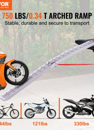 Motorcycle Ramp, 750lbs Folding Loading Ramp for Pickup Trucks Bed, Trailers Ramp with Load Straps for Motorcycle, Dirt Bike, UTV, Lawn Mower, Truck, Snowblower, Cargo Trailer, 89"L x 12"W,1Pc