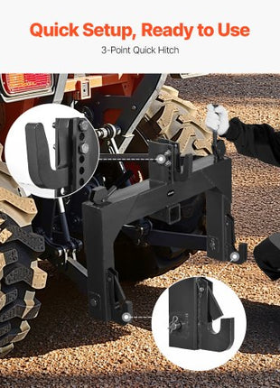 3-Point Quick Hitch with 2 in Receiver, 3000 Lbs Lift Capacity, 3-Pt Hitch with 5 Level Adjustable Bolt, Adaptation to Category 1 & 2 Tractor, Heavy Duty 3 Point Attachments, Black