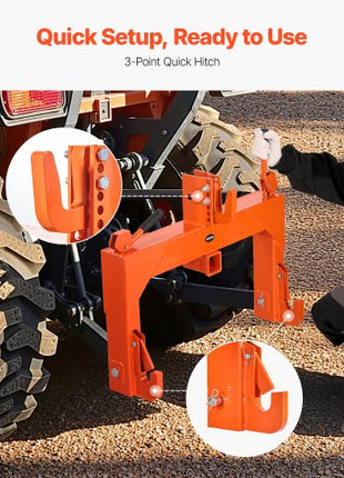 3-Point Quick Hitch with 2 in Receiver, 3000 Lbs Lift Capacity, 3-Pt Hitch with 5 Level Adjustable Bolt, Adaptation to Category 1 & 2 Tractor, Heavy Duty 3 Point Attachments, Orange