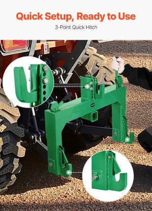 3-Point Quick Hitch with 2 in Receiver, 3000 Lbs Lift Capacity, 3-Pt Hitch with 5 Level Adjustable Bolt, Adaptation to Category 1 & 2 Tractor, Heavy Duty 3 Point Attachments, Green
