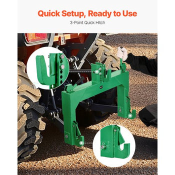 3-Point Quick Hitch, 4000 Lbs Lift Capacity, 3-Pt Trailer Hitch with 5 Level Adjustable Bolt, Adaptation to Category 2 Tractor, Heavy Duty 3 Point Attachments, Green