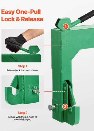 3-Point Quick Hitch, 4000 Lbs Lift Capacity, 3-Pt Trailer Hitch with 5 Level Adjustable Bolt, Adaptation to Category 2 Tractor, Heavy Duty 3 Point Attachments, Green