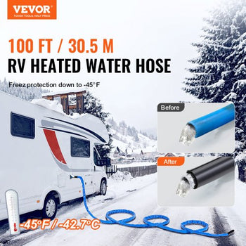 100ft Heated Water Hose for RV, Heated Drinking Water Hose with Corrugated Cover Antifreeze to -45°F, Automatic Self-regulating, 5/8" I.D. with 3/4" GHT Adapter, Lead and BPA Free