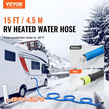 15ft Heated Water Hose for RV, Heated Drinking Water Hose with Corrugated Cover Antifreeze to -45°F, Automatic Self-regulating, 5/8" I.D. with 3/4" GHT Adapter, Lead and BPA Free