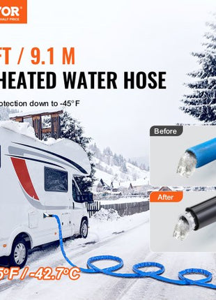 30ft Heated Water Hose for RV, Heated Drinking Water Hose with Corrugated Cover Antifreeze to -45°F, Automatic Self-regulating, 5/8" I.D. with 3/4" GHT Adapter, Lead and BPA Free