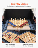 12 ft Shuffleboard Table, 2 in 1 Shuffleboard and Bowling Combo Set, Shuffle Board with Rustic Wood Finish, Scratch-Resistant Playfield, 8 Pucks, Bowling Set, Wax, Brush, for Family Game Room