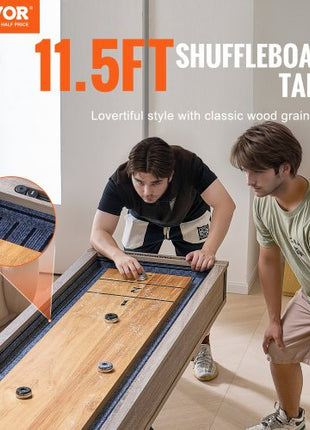 Shuffleboard Table, 11.5 ft Shuffleboard for Family Game Rooms, 2 in 1 Shuffleboard and Bowling Combo Game Set, with Scratch-Resistant Playfield, Legs, 8 Pucks, Bowling Set, Wax, and Table Brush
