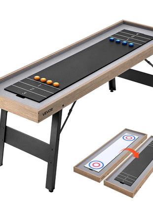 7 ft Shuffleboard Table, 2 in 1 Shuffleboard and Tabletop Curling Combo Game, Compact Shuffle Board with Smooth Surface, Folding Legs, 8 Pucks, Easy to Disassemble and Move, for Family Game Room