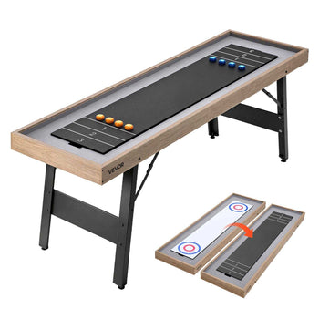 7 ft Shuffleboard Table, 2 in 1 Shuffleboard and Tabletop Curling Combo Game, Compact Shuffle Board with Smooth Surface, Folding Legs, 8 Pucks, Easy to Disassemble and Move, for Family Game Room
