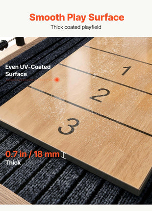 9 ft Shuffleboard Table, Scratch-Resistant Playfield for Smooth, Fast Puck Action, Pedestal Legs with Levelers for Optimum Stability, Shuffle Board w/ 8 Pucks, Wax, Brush, for Family Game Room