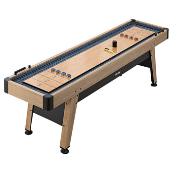 9 ft Shuffleboard Table, Scratch-Resistant Playfield for Smooth, Fast Puck Action, Pedestal Legs with Levelers for Optimum Stability, Shuffle Board w/ 8 Pucks, Wax, Brush, for Family Game Room