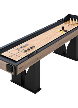 9 ft LED Shuffleboard Table, 2 in 1 Shuffleboard and Bowling Combo Set, Shuffle Board with Light‑Up Rails, Scratch-Resistant Playfield, 8 Pucks, Bowling Set, Wax, Brush, for Family Game Room