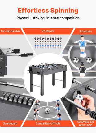 Foosball Table, 48 inch Standard Size Table, Indoor Full Size Foosball Tables for Home, Family, and Game Room, Durable Soccer Set, Includes 2 Balls, Score Keeper, and 2 Cup Holders