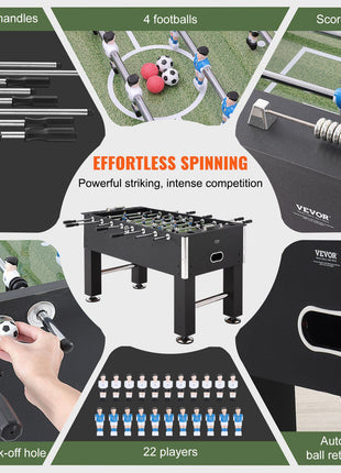 Foosball Table, 55 inch Standard Size Foosball Table, Indoor Full Size Foosball Table for Home, Family, and Game Room, Soccer with Foosball Table Set, Includes 4 Balls and 4 Cup Holders