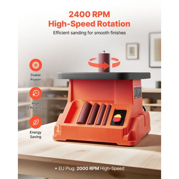 Oscillating Spindle Sander, 2400RPM Benchtop Spindle Sander with 6 Sleeves (1/2"-3"), 5/8" Stroke & 15.4 x 16.3-inch Wide Worktable for Furniture Finishing, Crafts Sanding, DIY Woodworking