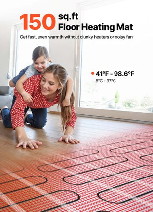 150 sqft Self-Adhesive Mesh Floor Heating Mat System, 120V Electric Radiant Heated Floor System, with Smart Control Thermostat & Alarm, Easy Installation for Tile, Stone, Vinyl