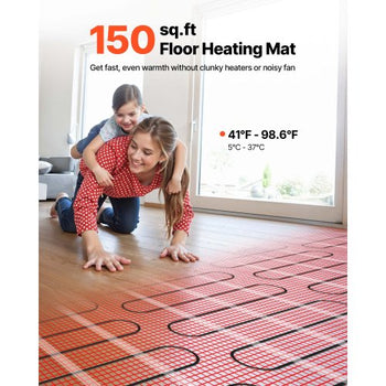 150 sqft Self-Adhesive Mesh Floor Heating Mat System, 120V Electric Radiant Heated Floor System, with Smart Control Thermostat & Alarm, Easy Installation for Tile, Stone, Vinyl