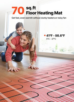 70 sqft Self-Adhesive Mesh Floor Heating Mat System, 120V Electric Radiant Heated Floor System, with Smart Control Thermostat & Alarm, Easy Installation for Tile, Stone, Vinyl