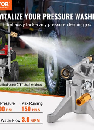 Pressure Washer Pump, 7/8" Shaft Vertical, 3300 PSI, 3.0GPM, Replacement Power Washer Pumps Kit with 5 Nozzles, Hardware and Siphon Tube, Compatible with RYOBI, Honda, Briggs and Stratton