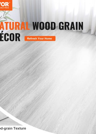Self Adhesive Vinyl Floor Tiles 36 x 6 inch, 36 Tiles 2.5mm Thick Peel & Stick, Light Gray Wood Grain DIY Flooring for Kitchen, Dining Room, Bedrooms & Bathrooms, Easy for Home Decor