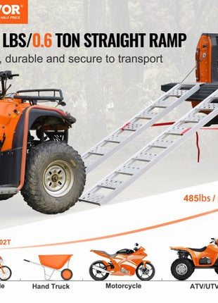 Aluminum Ramps, 1250lbs, Straight Ramp with Treads and Load Straps, Portable Loading Ramp for Motorcycles, ATVs, Trucks, Lawn Mower, Dirt Bike, Garden Tractor, 78"L x 12"W, 2Pcs