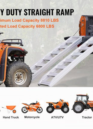 Aluminum Ramps, 6800 lbs, Heavy-duty Ramps with Top Hook Attaching End, Universal Loading Ramp for Motorcycle, Tractor, ATV/UTV, Trucks, Lawn Mower, 72"L x 15"W, 2Pcs