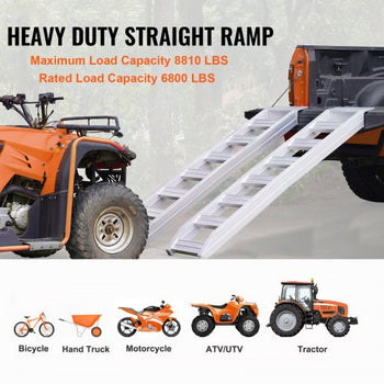 Aluminum Ramps, 6800 lbs, Heavy-duty Ramps with Top Hook Attaching End, Universal Loading Ramp for Motorcycle, Tractor, ATV/UTV, Trucks, Lawn Mower, 72"L x 15"W, 2Pcs