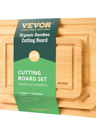 Cutting Board, 3 Pieces, Premium Versatile Bamboo Cutting Board with Food-Grade Oil and Juice Groove,Sturdy & Durable Chopping Board with Built-in Handle, Fit for Display, Chopping & Serving