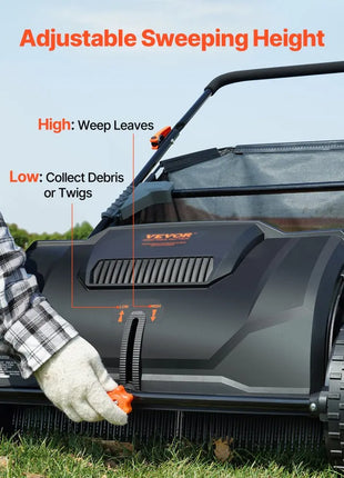Push Lawn Sweeper, 21inch Leaf & Grass Collector, Strong Plastic Wheels & Heavy Duty Thickened Steel Durable to Use with Large Capacity 3.5 cu. ft. Mesh Collection Hopper Bag, 2 Spinning Brushes