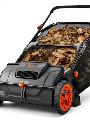 Push Lawn Sweeper, 21inch Leaf & Grass Collector, Strong Plastic Wheels & Heavy Duty Thickened Steel Durable to Use with Large Capacity 3.5 cu. ft. Mesh Collection Hopper Bag, 2 Spinning Brushes