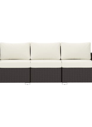 3 Seater Wicker Outdoor Couch Patio Sofa with Storage, Thickened Cushions and Wide Armrests for Porch Yard, Cream White